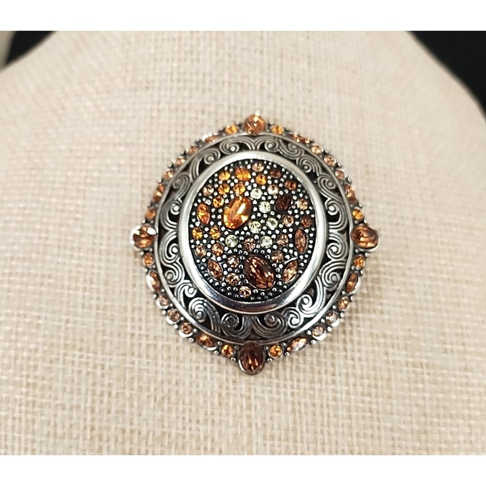 Vtg Brighton Crystal Voyage Brooch Pendant Pave Amber Topaz Swarovski Crystals